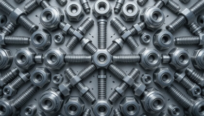 Metal bolts and nuts industrial pattern background