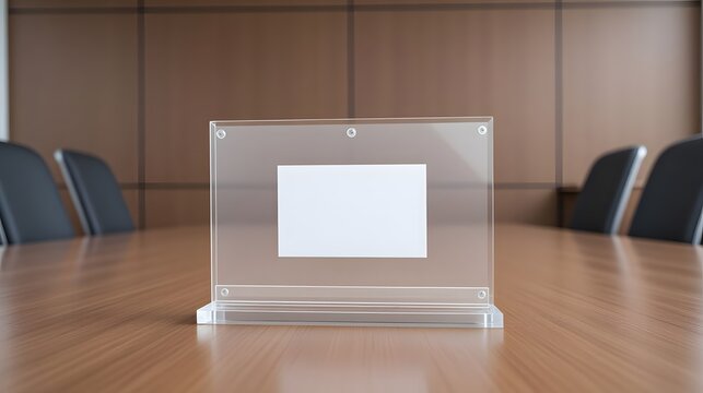 Elegant blank acrylic sign holder for modern office conference room, personalize your message for team meetings, presentations, seminars, events