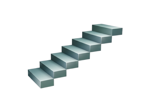 A Realistic 3D Rendered Staircase Ascending With Smooth Metallic Steps Against A Stark Black Background Isolated For Design Projects