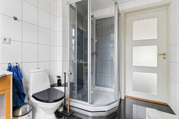 Modern bathroom interior in minimal scandinavian style, 3d render