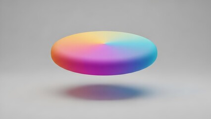 Flat 3D disc with smooth gradient colors, floating slightly above a neutral background, soft circular shadow underneath