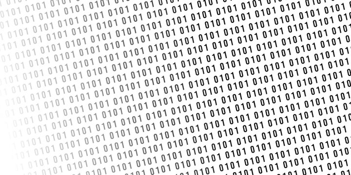 Diagonal pattern of binary code fading into a pure white background.