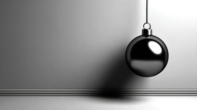 Black Circular Ornament Hanging on Minimalist Grey Background
