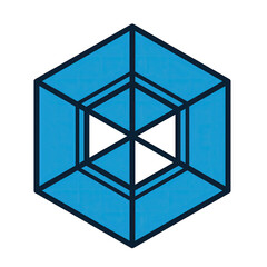 Abstract Blue Hexagonal Geometric Shape With White Inner Triangles And Gradient Shading On A Transparent Background Modern Digital Icon Design