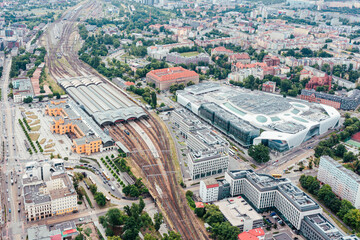 View from a height of the railway station in the city of Wroclaw, Poland