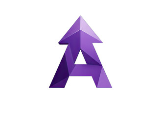 Abstract Geometric Purple Arrow Upward Forming A Shape Logo With Sharp Edges And Faceted Surfaces Isolated On Black Background