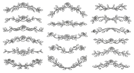 Obraz premium Elegant rose vine borders and dividers add classic beauty to designs, perfect for invitations, scrapbooking, and decorative accents.