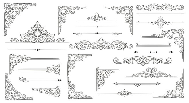 Elegant ornate decorative borders and corners add a touch of classic sophistication to any design project.