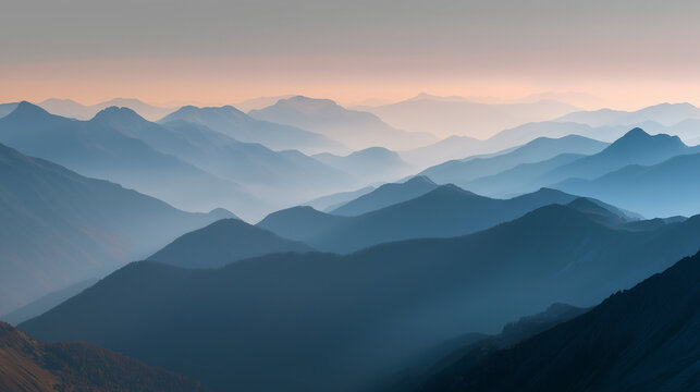 Misty mountain range view nature photography landscape early morning tranquil atmosphere
