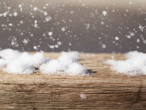 unanimity. Winter wooden surface with gentle snowfall, cold seasonal atmosphere. travel magazines, destination branding, designed for outdoor magazines and nature guides, inspires travel planning.