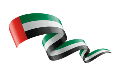 Patriotic flowing ribbon with United Arab Emirates flag colors, a symbol of national pride and heritage with an elegant design