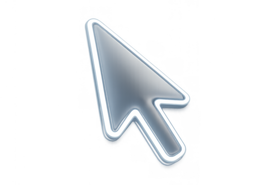 Computer cursor arrow symbol icon, representing digital interface, technology, clicking, selection, and web navigation