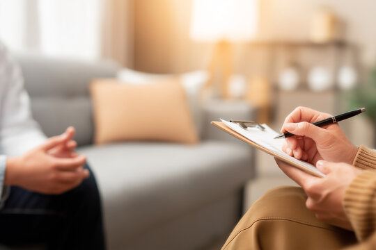 Therapist taking notes during a counseling session
 - Powered by Adobe