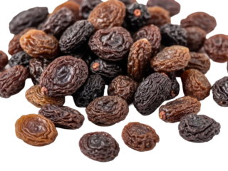 Raisins dried grapes dark texture isolated on clean white background