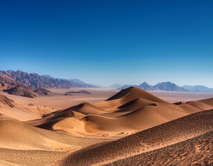 expansive desert landscape with mountains and clear blue sky