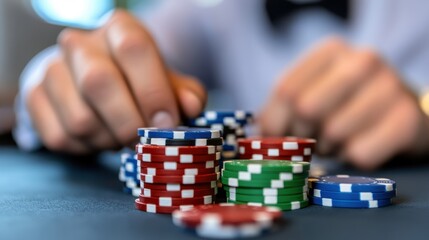 Excitement builds as a man in a bow tie enjoys an intense poker match