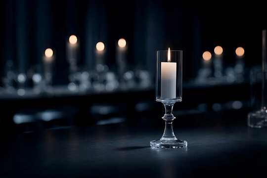 luxury candle decor, luxurious candlelit ambiance with crystal holders, reflective surfaces, and a sophisticated romantic color scheme