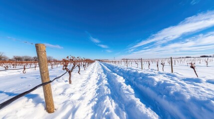 Snow-covered Primitivo di Manduria vineyard in Puglia's winter