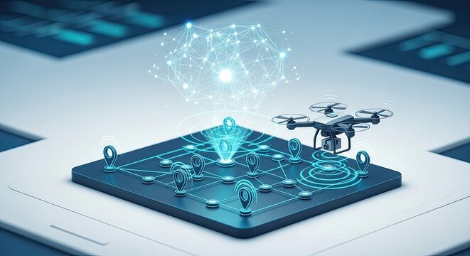 Perspective view of 3D AI-powered delivery drone fleet management icon - Powered by Adobe