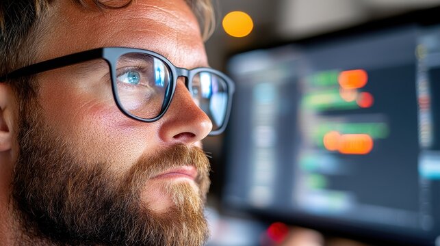 Programmer uses skills to navigate intricate digital landscape at night - Powered by Adobe