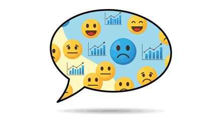 Expressing diverse emotions and business growth trends visually within a dynamic speech bubble concept, perfect for marketing.