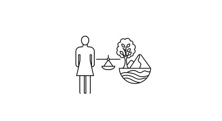 Person balancing nature's elements on a scale, symbolizing environmental responsibility and sustainable choices for a healthier planet.