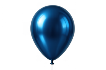 Shiny blue metallic balloon floating, celebrating party, birthday, anniversary, event on transparent background