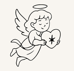 Christmas angel cherub doodle illustration.