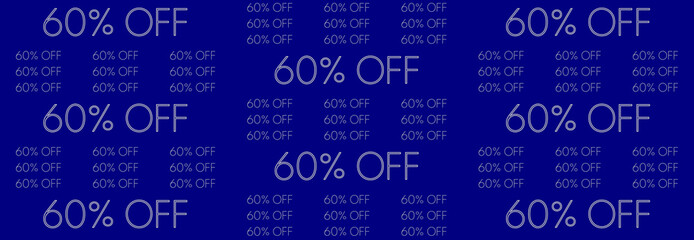 Fototapeta premium Vibrant blue background with repeating 60% OFF text pattern for sales, discounts, and promotional offers