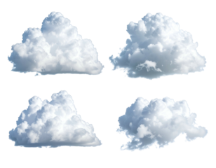 Four fluffy clouds floating in the sky