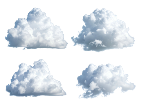 Four fluffy clouds floating in the sky