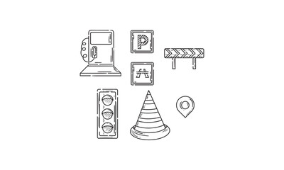 traffic hand drawn doodle illustrations vector set