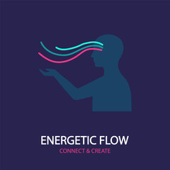 Energetic flow concept with human silhouette, lines, and connection illustration