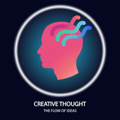 Creative thinking concept with a human head and flowing ideas illustration