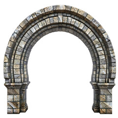 Ancient Stone Archway Entrance Architectural Element Isolated on Black Background Textured Stone Columns Detailed Carvings Gothic Design Classic Structure