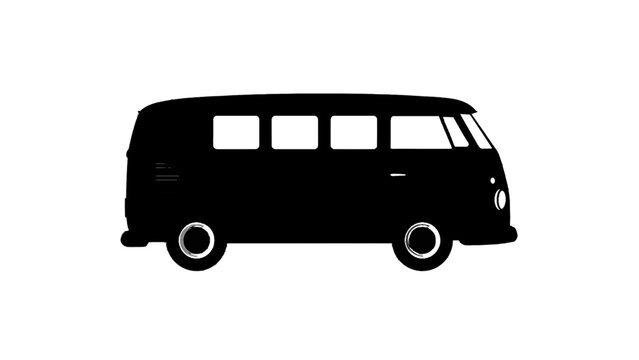 Vector illustration&nbsp;of black silhouette vector graphic of a classic volkswagen t1 or t2 camper van isolated on transparent background