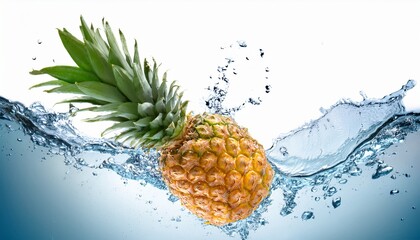 pineapple in water splash isolated on white background
