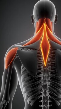 Muscles of the upper back and shoulder highlighted in an anatomical study