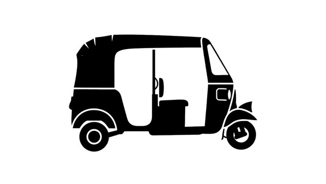 Vector illustration&nbsp;of black silhouette icon of an auto rickshaw or tuktuk vehicle isolated on transparent background