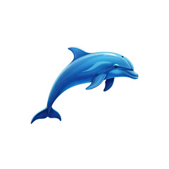 Blue Dolphin Jumping Through Water with Realistic Texture and Smooth Shimmering Skin isolated on black background with studio lighting