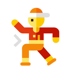 A dancing figure in a red and orange outfit icon