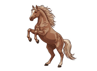 Brown Horse Rearing Up On Hind Legs Pixel Art Style With Black Background Detailed Mane And Tail Powerful Animal Pose Iconic Silhouette Wild Equine Creature