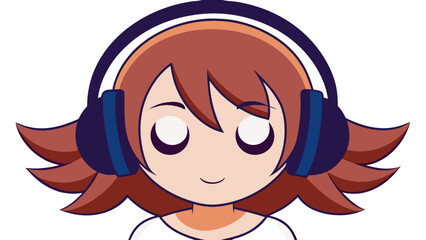 Cartoon girl with headphones listening to music and smiling