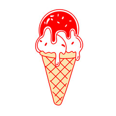 A simple red and cream ice cream cone icon