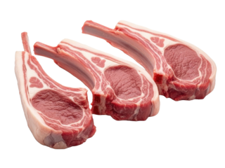 Lamb chops raw red meat isolated on crisp white background