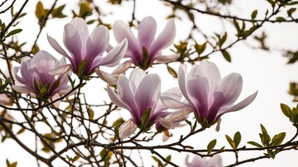 Obraz premium Magnolia flowers in bloom on tree branches.