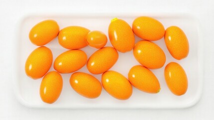 Fresh kumquats arranged on a clean white plate. Generative AI