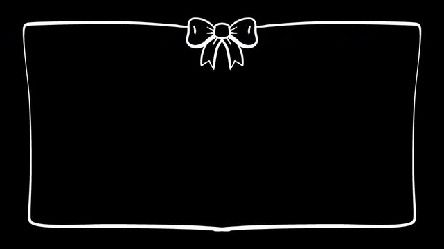 Animation a blank white frame adorned with a bow elegantly appears on a transparent background.