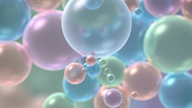 Pastel iridescent bubbles floating in a dreamy, softfocus abstract background - Powered by Adobe