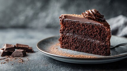 Indulge in a decadent slice of chocolate cake, a sweet escape for your senses, perfect for dessert lovers and cozy moments of pure bliss.